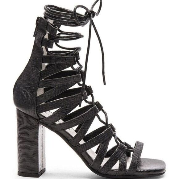 Jeffrey Campbell Stockard Black suede lace up heels 8 Square toe - Picture 8 of 8